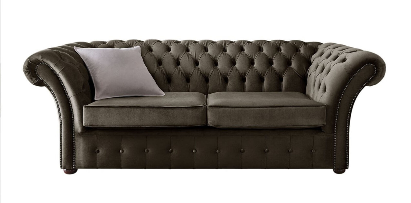 Product photograph of Chesterfield Balmoral 3 Seater Malta Mushroom Brown Velvet Fabric Sofa from Designer Sofas 4U