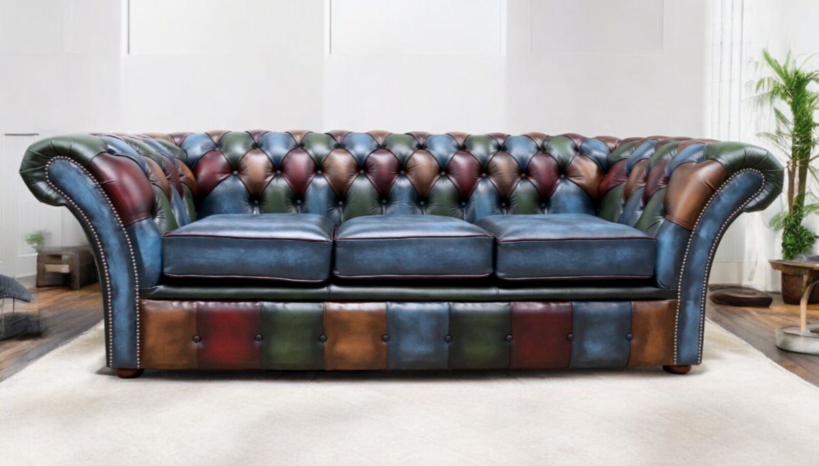 Product photograph of Chesterfield Patchwork Balmoral 3 Seater Sofa Settee Antique Leather from Designer Sofas 4U