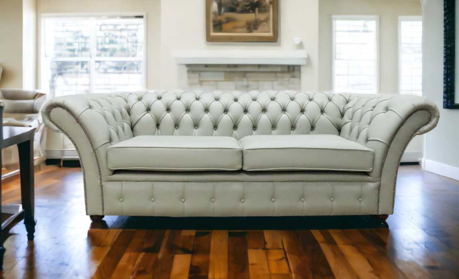Product photograph of Chesterfield Balmoral 3 Seater Sofa Settee Shelly Thyme Green Leather from Designer Sofas 4U