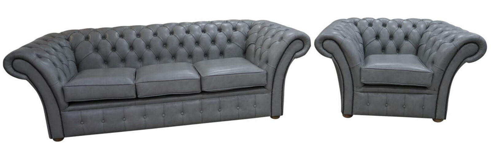 Product photograph of Chesterfield Balmoral 3 Seater Armchair Sofa Settee Stella Dove Grey Leather from Designer Sofas 4U