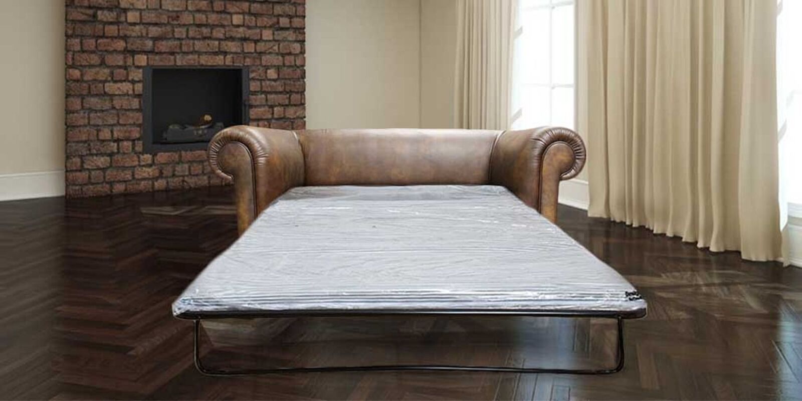 Product photograph of Pull Out Sofa Bed Sale In Chesterfield 1930 S 2 Seater Antique Gold Leather from Designer Sofas 4U