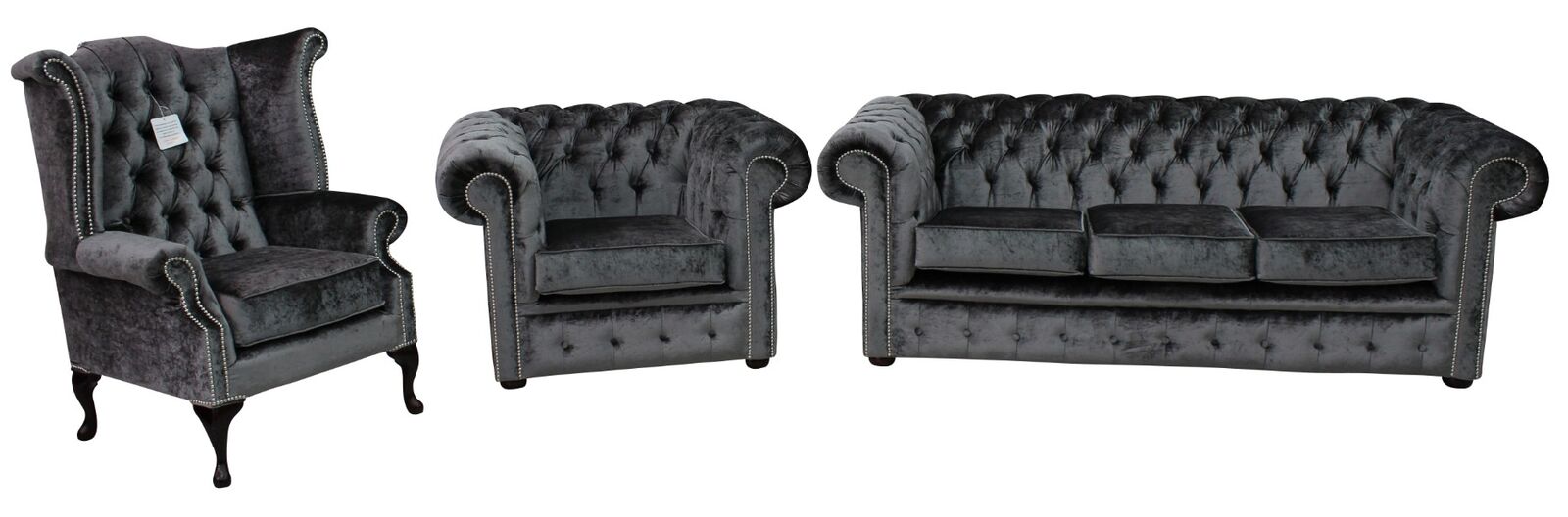 Product photograph of Chesterfield 3 Piece Suite Boutique Storm Velvet Sofa Suite Offer from Designer Sofas 4U