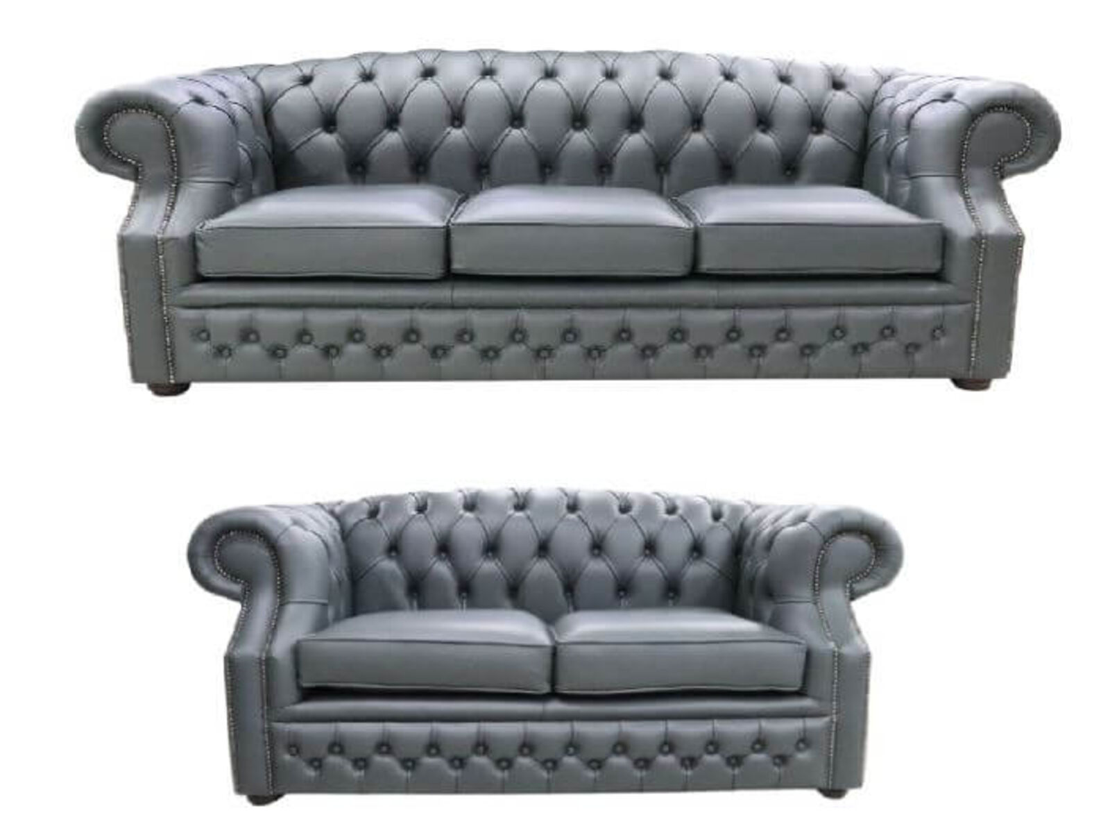 Product photograph of Chesterfield Buckingham 3 2 Seater Vele Charcoal Grey Leather Sofa Suite Offer from Designer Sofas 4U