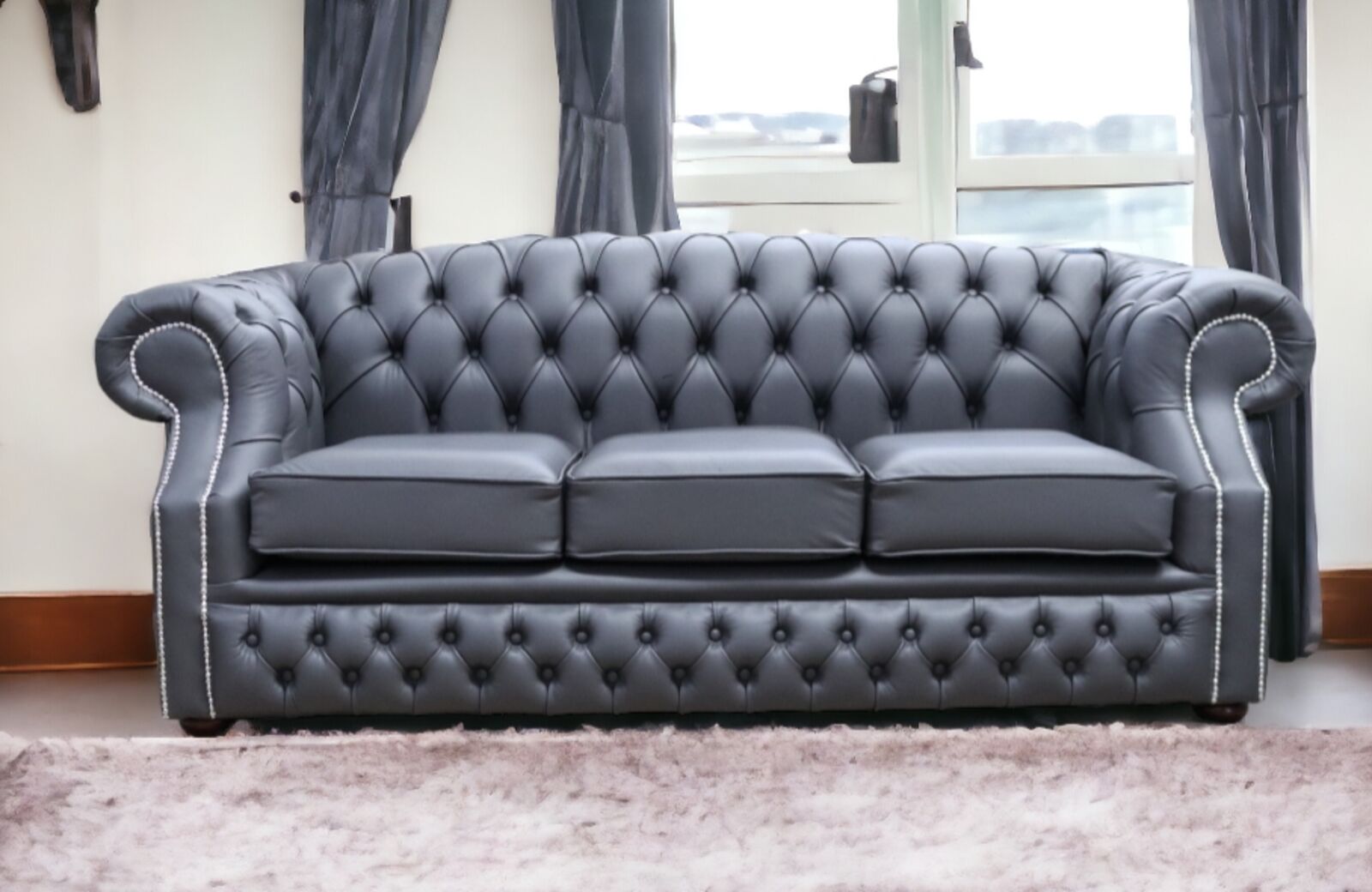 Product photograph of Chesterfield Buckingham 3 Seater Sofa Shelly Burnt Oak Leather from Designer Sofas 4U