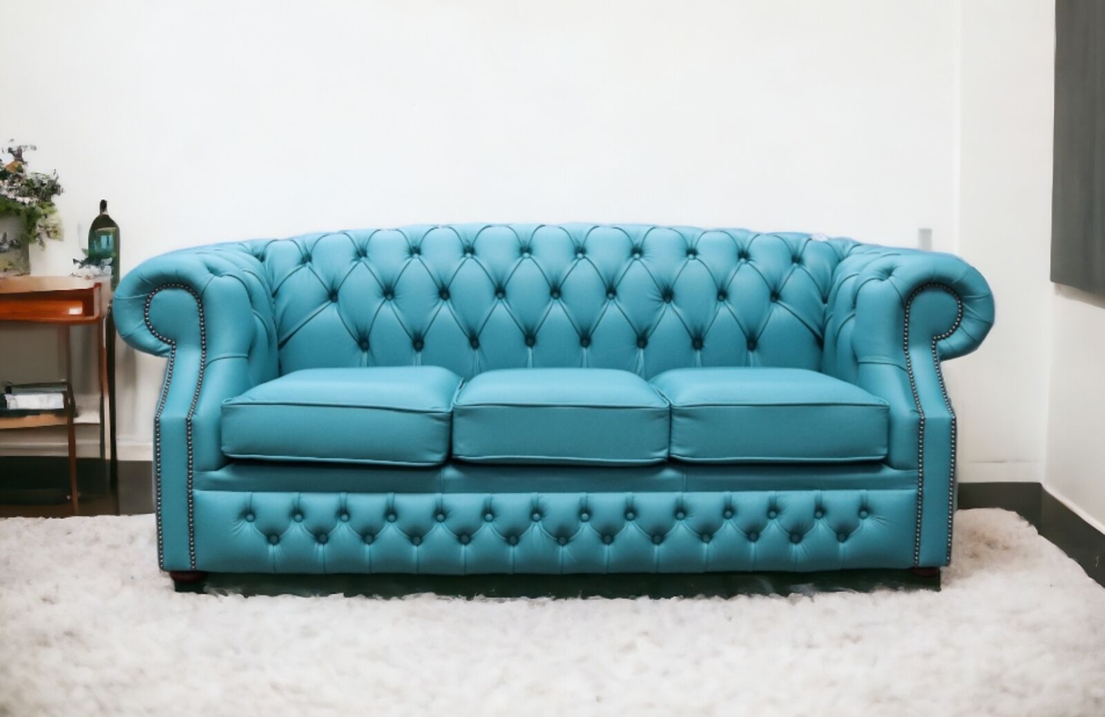 Product photograph of Chesterfield Buckingham 3 Seater Sofa Shelly Dark Teal Leather from Designer Sofas 4U