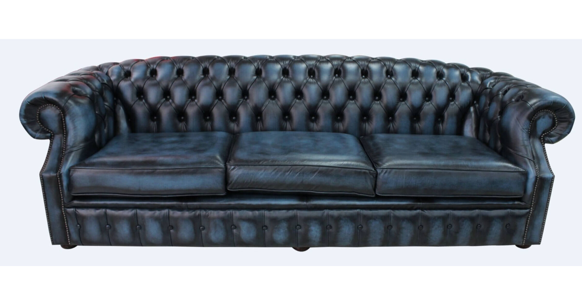 Blue Leather Chesterfield Buckingham 4 Seater Antique Sofa 