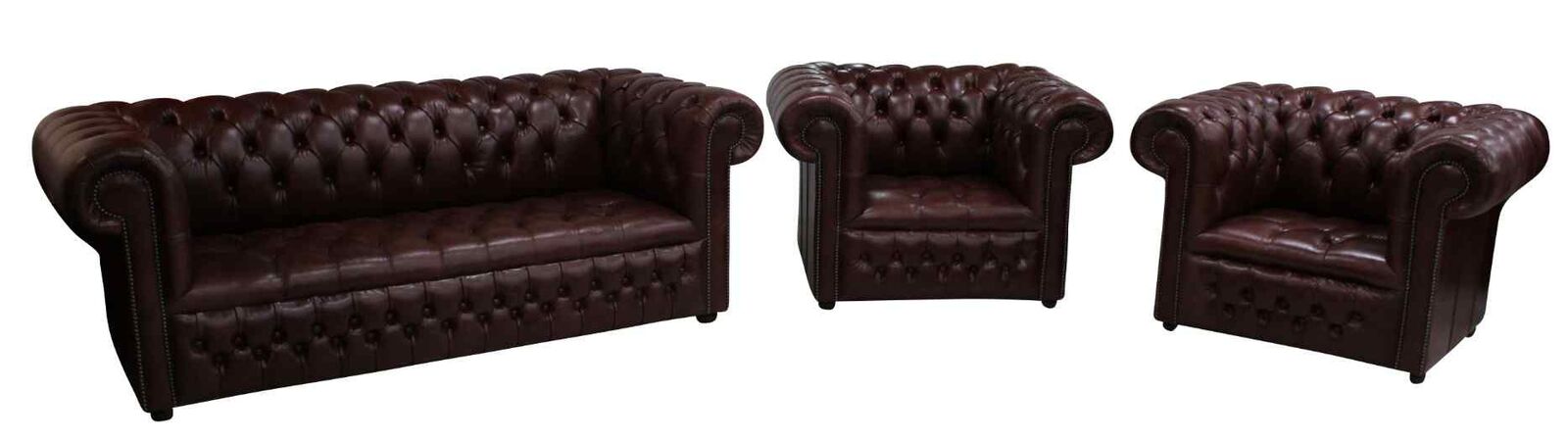 Product photograph of Chesterfield 3 Seater Settee Club Chair Club Chair Buttoned Seat Old English Dark Brown Leather Sofa Suite from Designer Sofas 4U