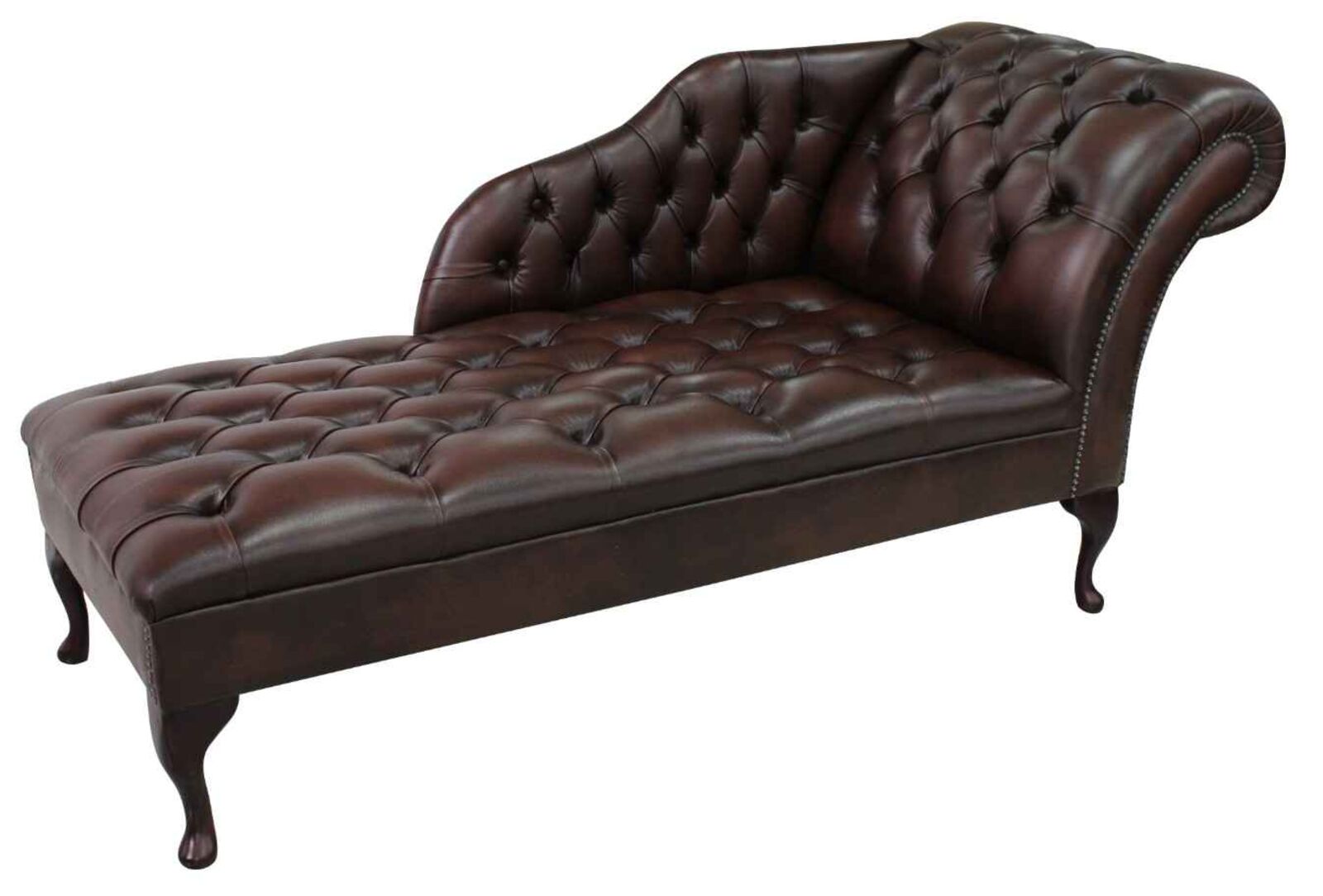 Product photograph of Chesterfield Leather Chaise Lounge Button Seat Day Bed Antique Brown from Designer Sofas 4U