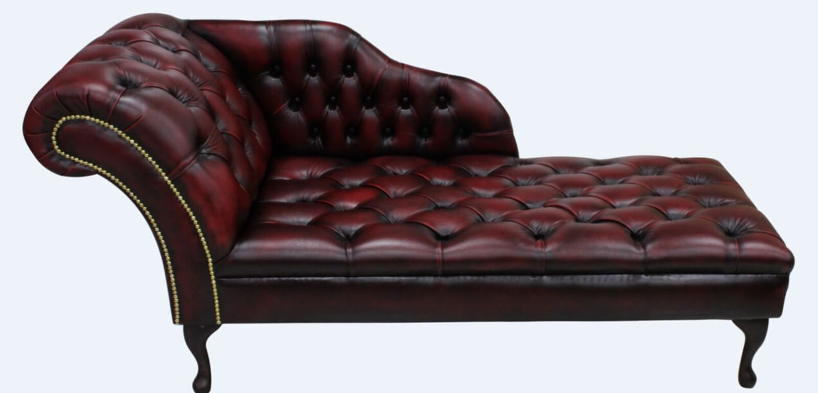 Product photograph of Chesterfield Leather Chaise Lounge Button Seat Day Bed Antique Oxblood from Designer Sofas 4U