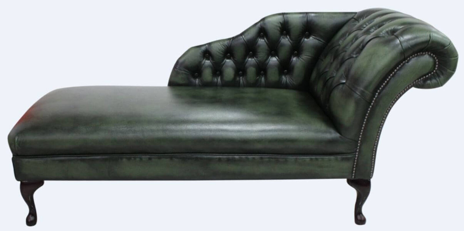 Product photograph of Chesterfield Leather Chaise Lounge Day Bed Antique Green from Designer Sofas 4U