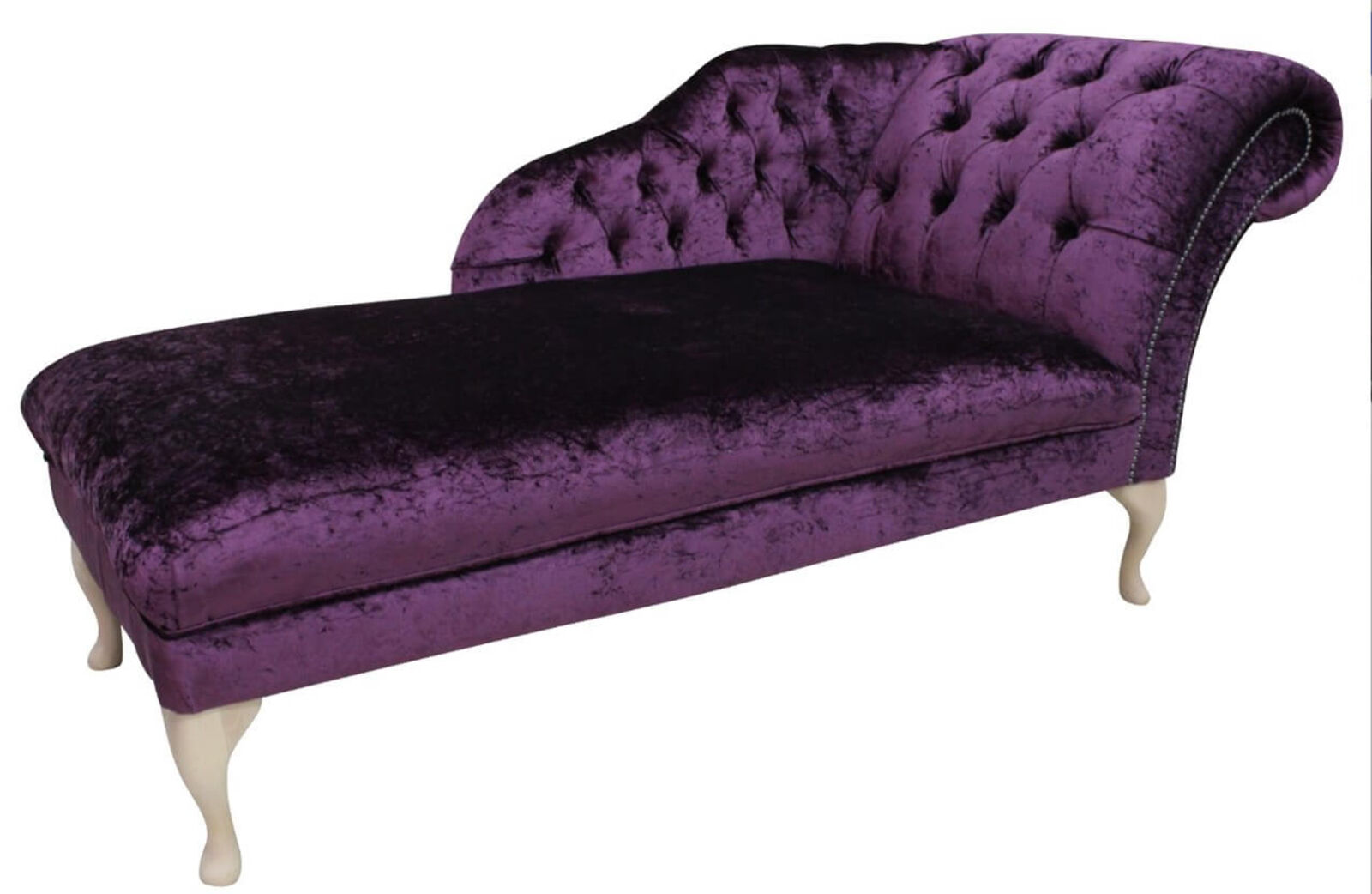 Product photograph of Chesterfield Velvet Chaise Lounge Day Bed Modena Aubergine Purple from Designer Sofas 4U