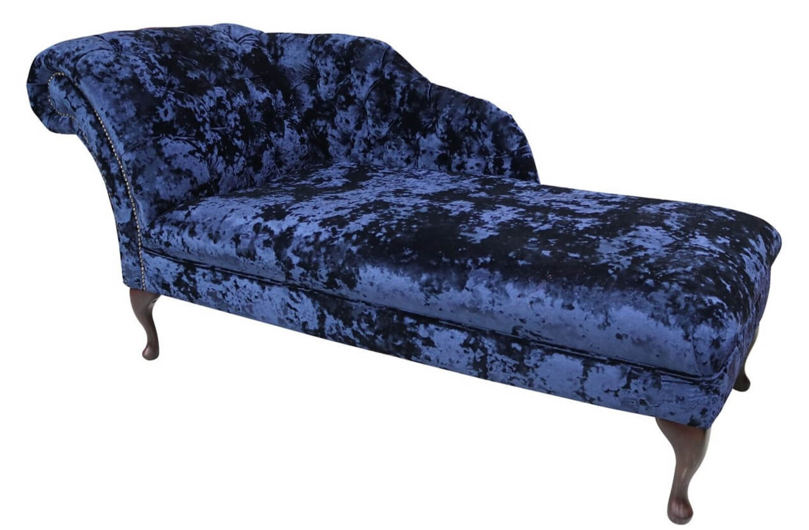 Product photograph of Chesterfield Velvet Chaise Lounge Day Bed Lustro Sapphire Blue Velvet from Designer Sofas 4U