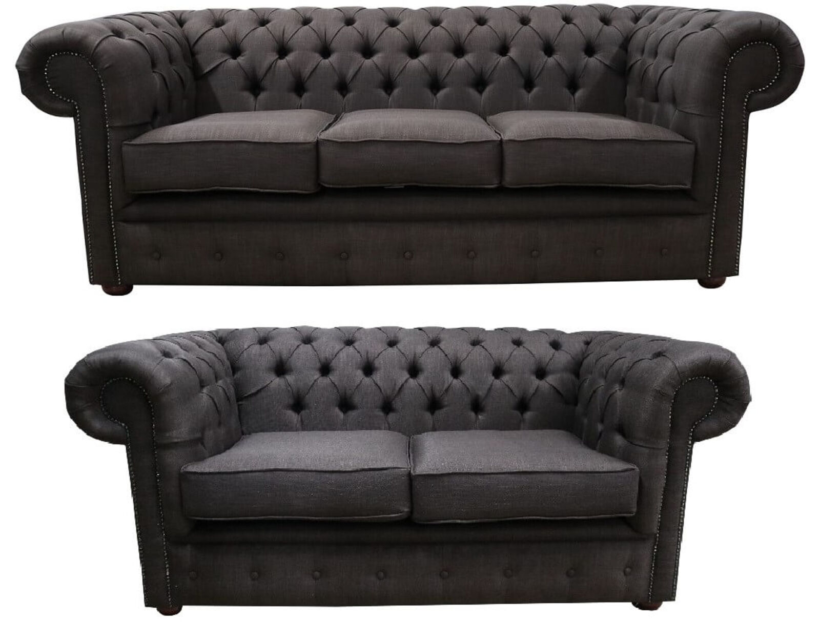 Product photograph of Brown Fabric Chesterfield 3 Seater 2 Seater Sofa Suite Charles Linen Offer from Designer Sofas 4U