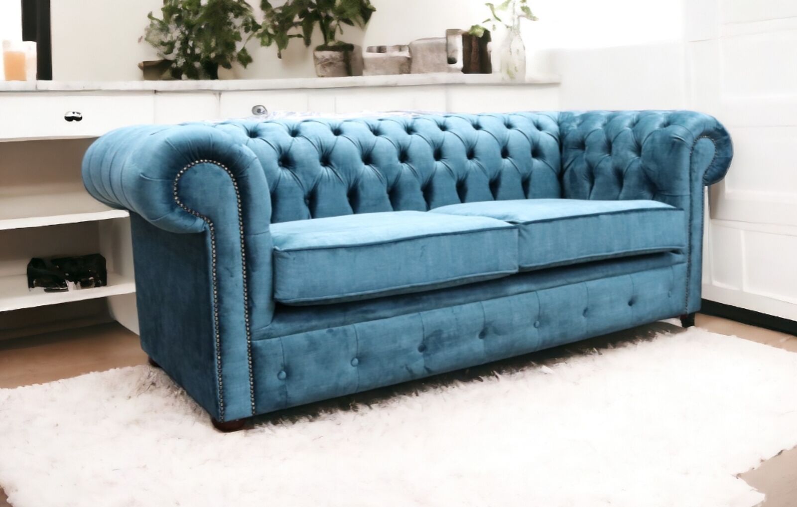 Product photograph of Chesterfield 3 Seater Ombra Peacock Blue Velvet Sofa from Designer Sofas 4U