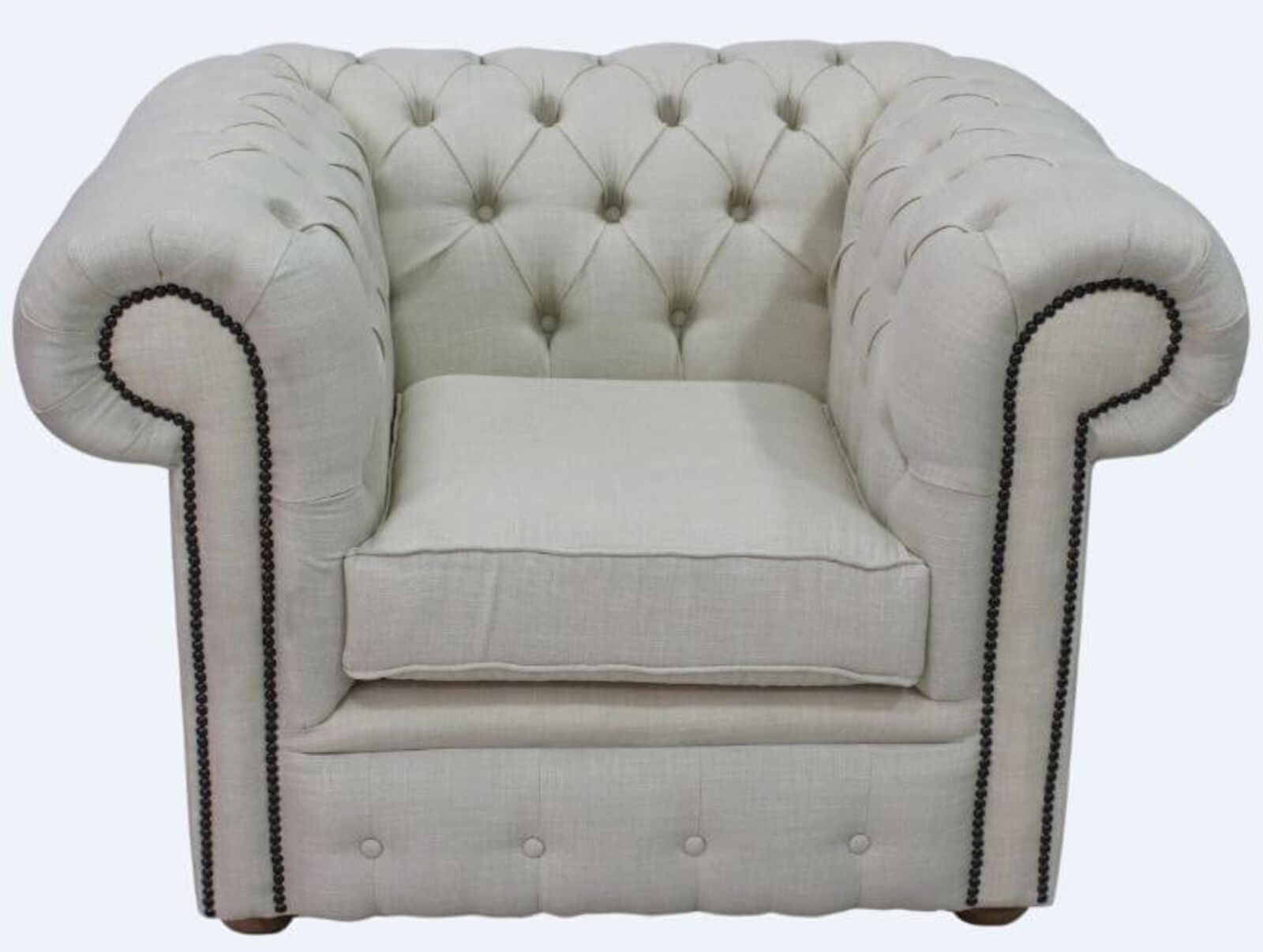 Product photograph of Chesterfield Low Back Club Armchair Charles Cream Linen Fabric from Designer Sofas 4U