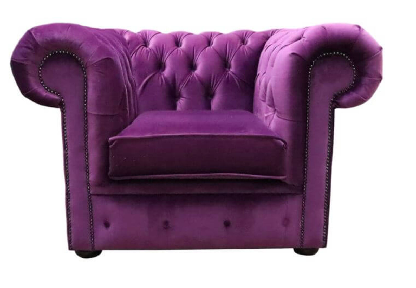 Product photograph of Chesterfield Low Back Club Chair Malta Boysenberry Velvet Fabric from Designer Sofas 4U