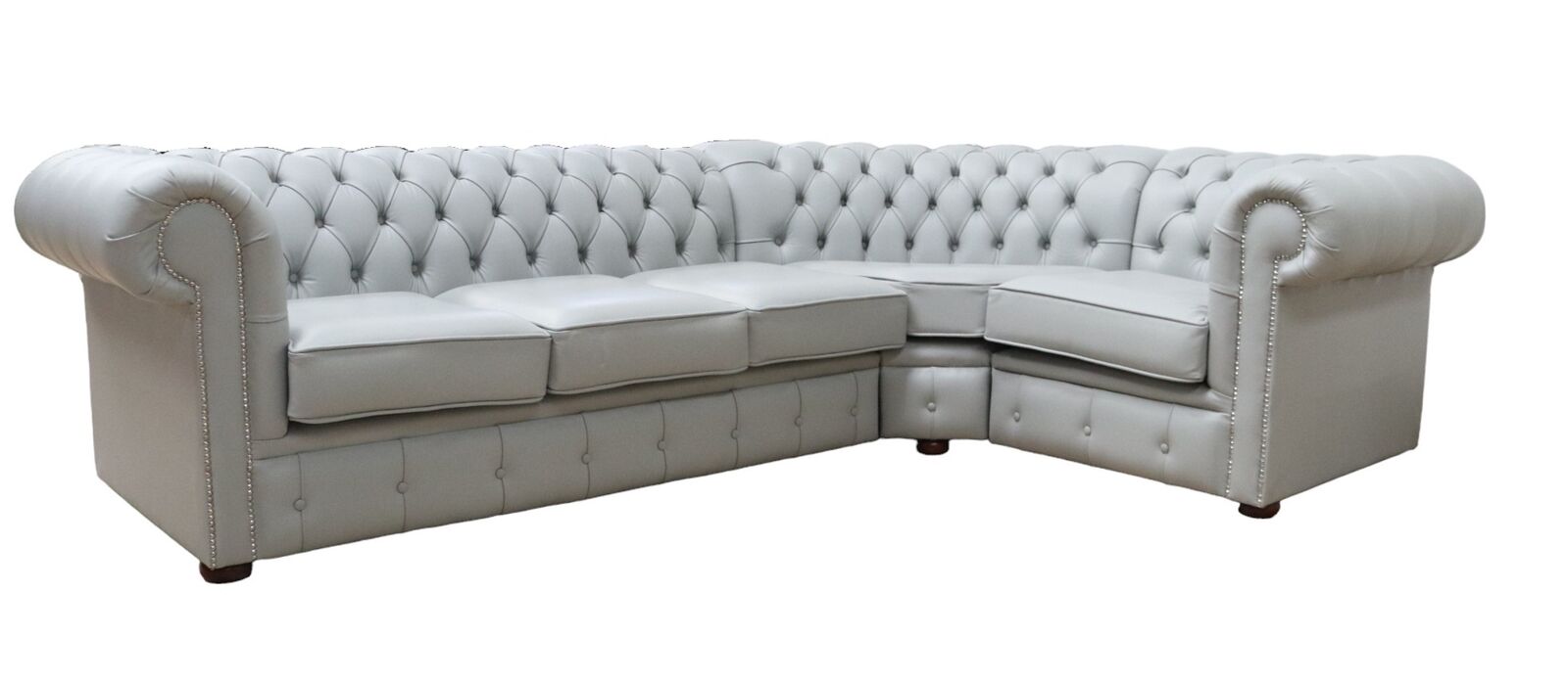 Product photograph of Chesterfield Corner 3 Corner 1 Sofa Unit Shelly Silver Grey Leather from Designer Sofas 4U