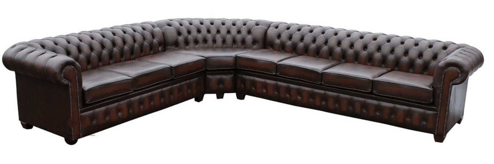 Product photograph of L Shape Sofa In Large Chesterfield Corner Leather Couch Unit Cushioned 8 Seater With Arm from Designer Sofas 4U