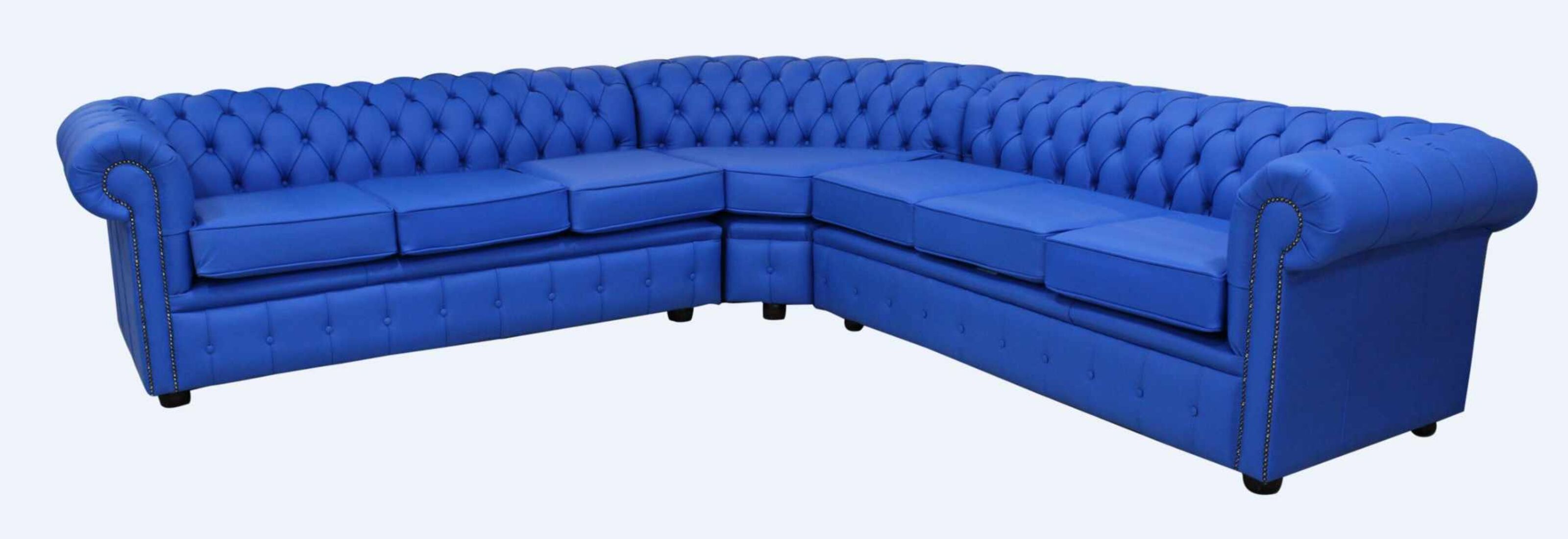 Blue leather online corner sofa