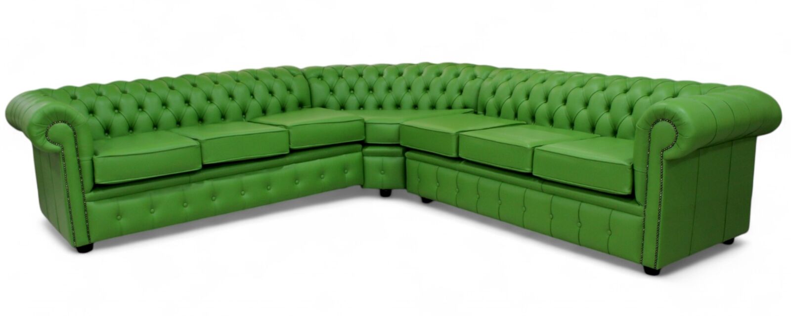 Product photograph of Chesterfield Corner Sofa Unit 7 Seater Apple Green Leather Cushioned from Designer Sofas 4U