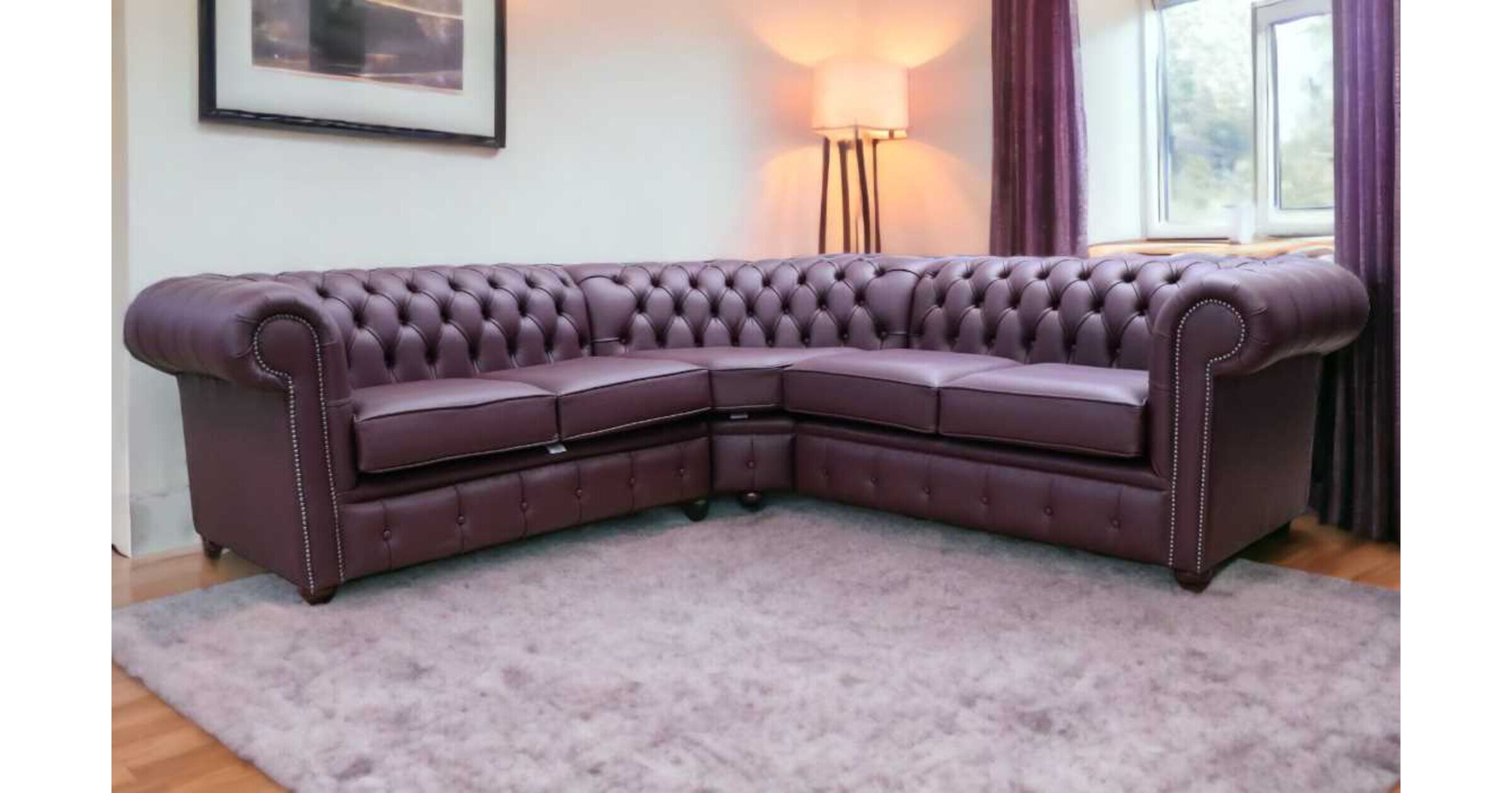 Purple leather shop corner sofa