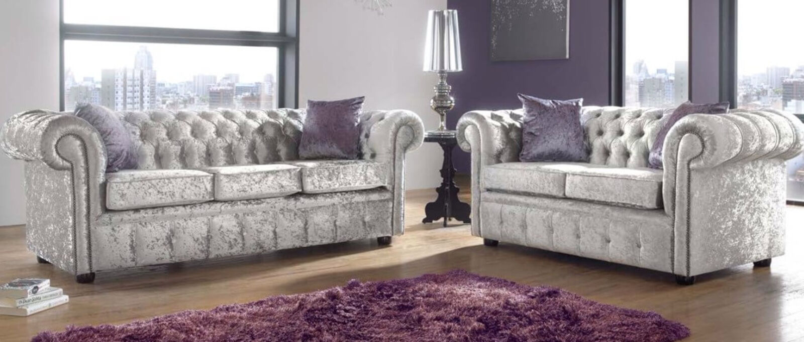 Product photograph of Chesterfield 3 2 Seater Sofa Suite Shimmer Mink Velvet from Designer Sofas 4U