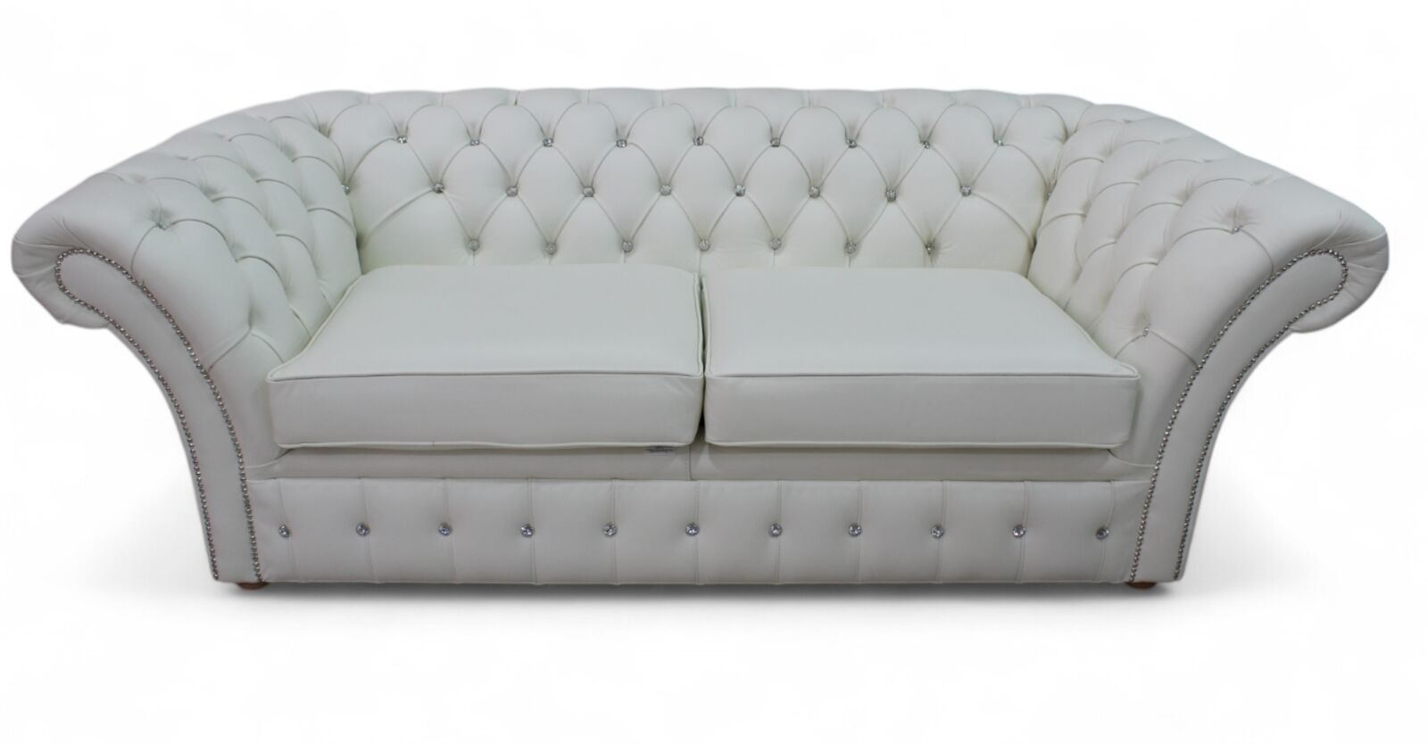 Product photograph of Chesterfield Crystal Diamante Balmoral 3 Seater Sofa Settee Winter White Leather from Designer Sofas 4U