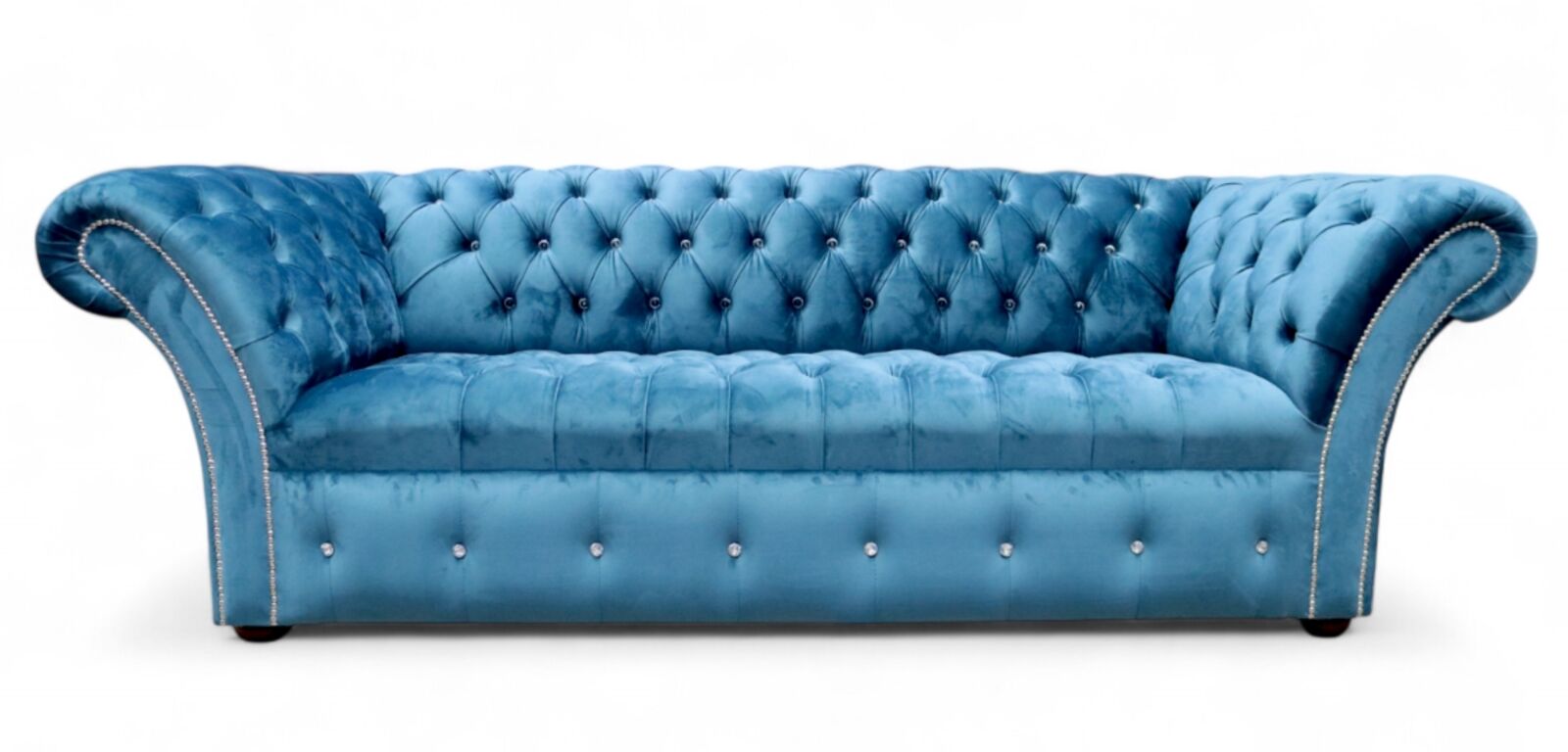 Product photograph of Chesterfield Crystal Diamante Balmoral Buttoned Seat 3 Seater Sofa Monaco Teal Velvet from Designer Sofas 4U