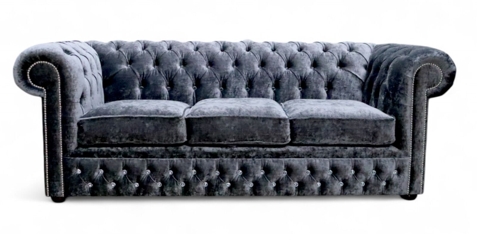 Product photograph of Chesterfield Crystal Diamond 3 Seater Modena Anthracite Velvet Fabric Sofa from Designer Sofas 4U