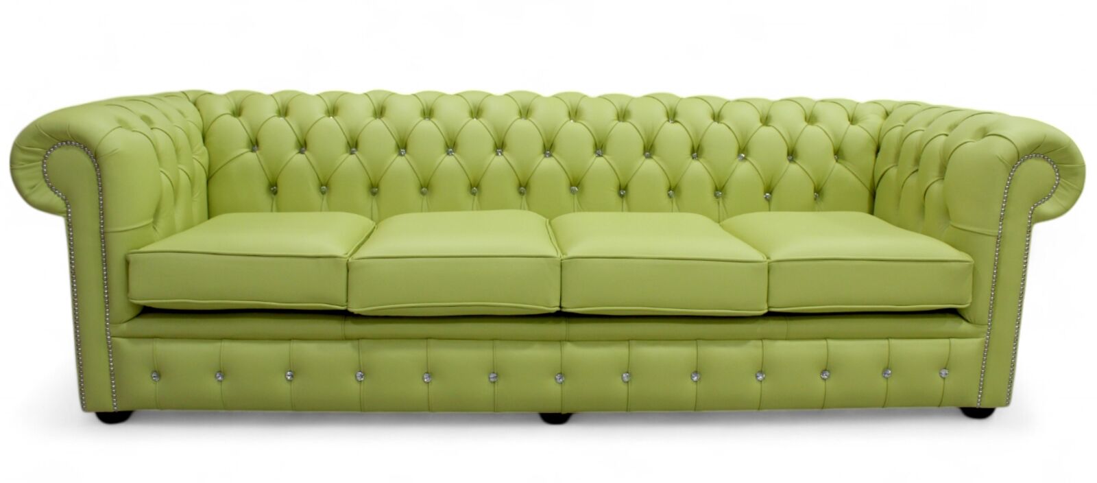 Product photograph of Chesterfield Crystal Diamond 4 Seater Leather Sofa Chartreuse Green Leather Offer from Designer Sofas 4U