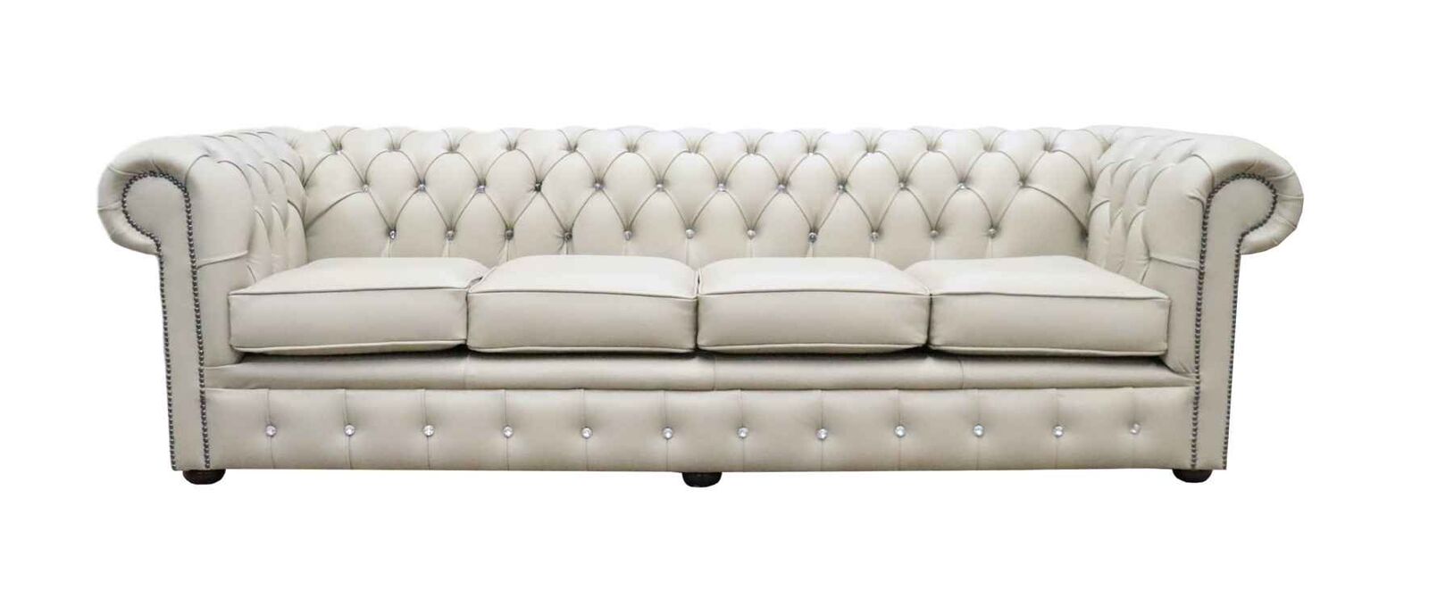 Product photograph of Chesterfield Crystal Diamond 4 Seater Leather Sofa Pebble Amp Hellip from Designer Sofas 4U