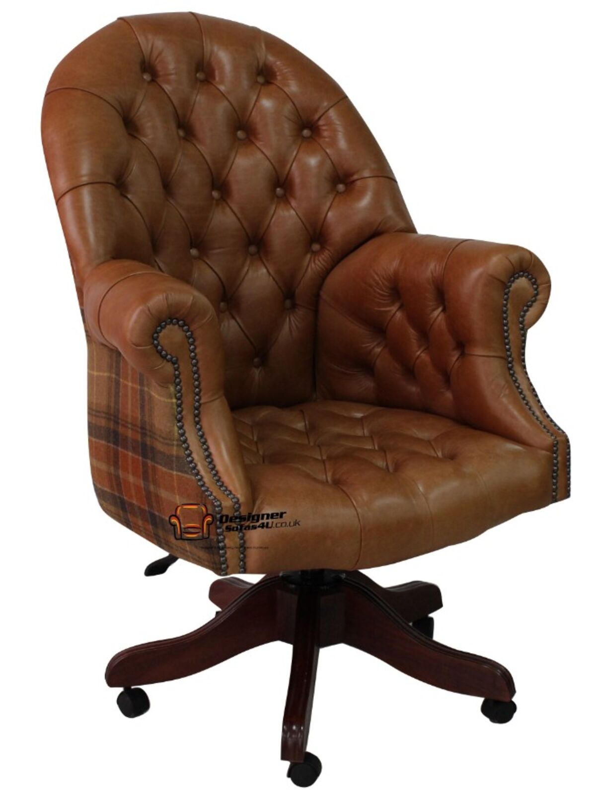 Product photograph of Chesterfield Directors Leather Office Chair Old English Tan Leather And Caramel Wool from Designer Sofas 4U