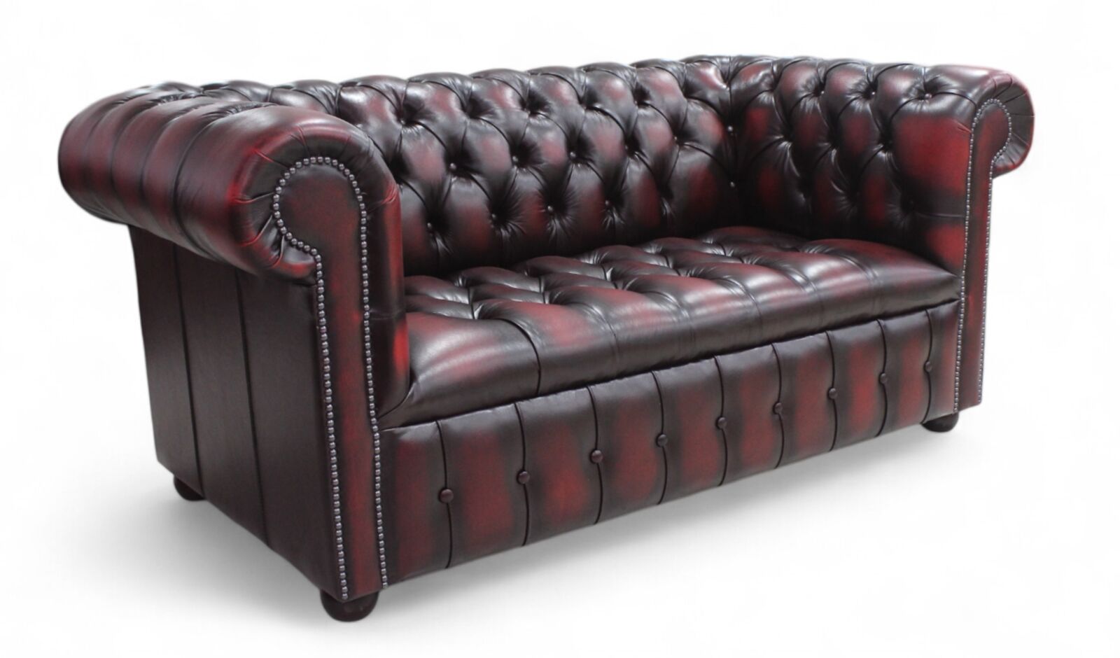 Product photograph of Chesterfield Edwardian 2 Seater Settee Sofa Buttoned Seat Antique Oxblood Leather from Designer Sofas 4U