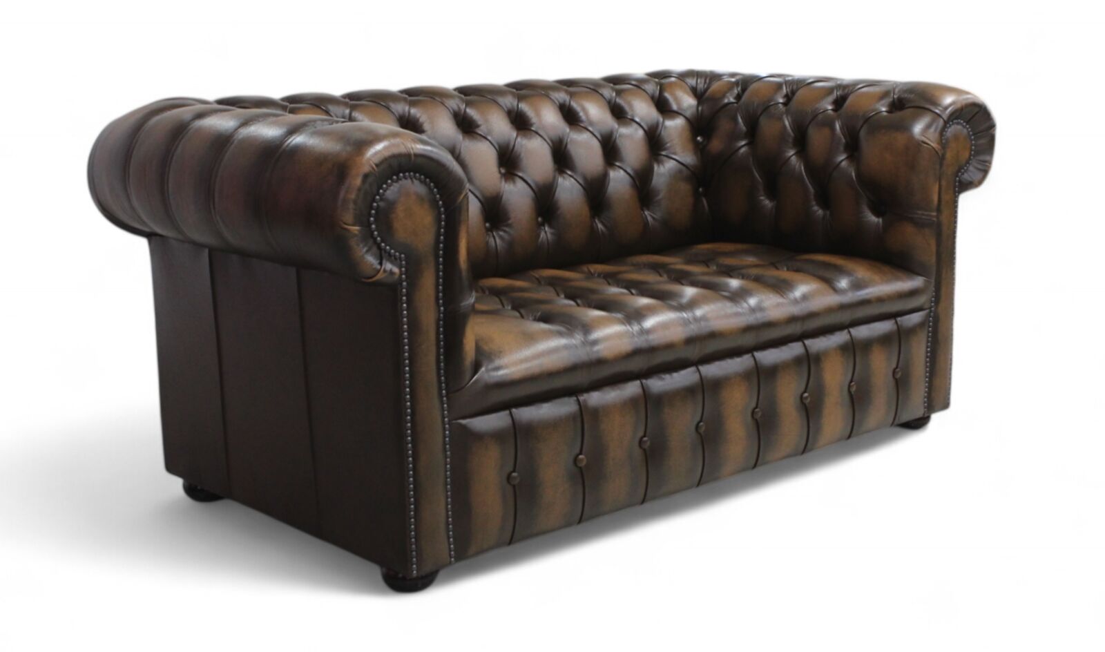 Product photograph of Chesterfield Edwardian 2 Seater Settee Sofa Buttoned Seat Antique Tan Leather from Designer Sofas 4U