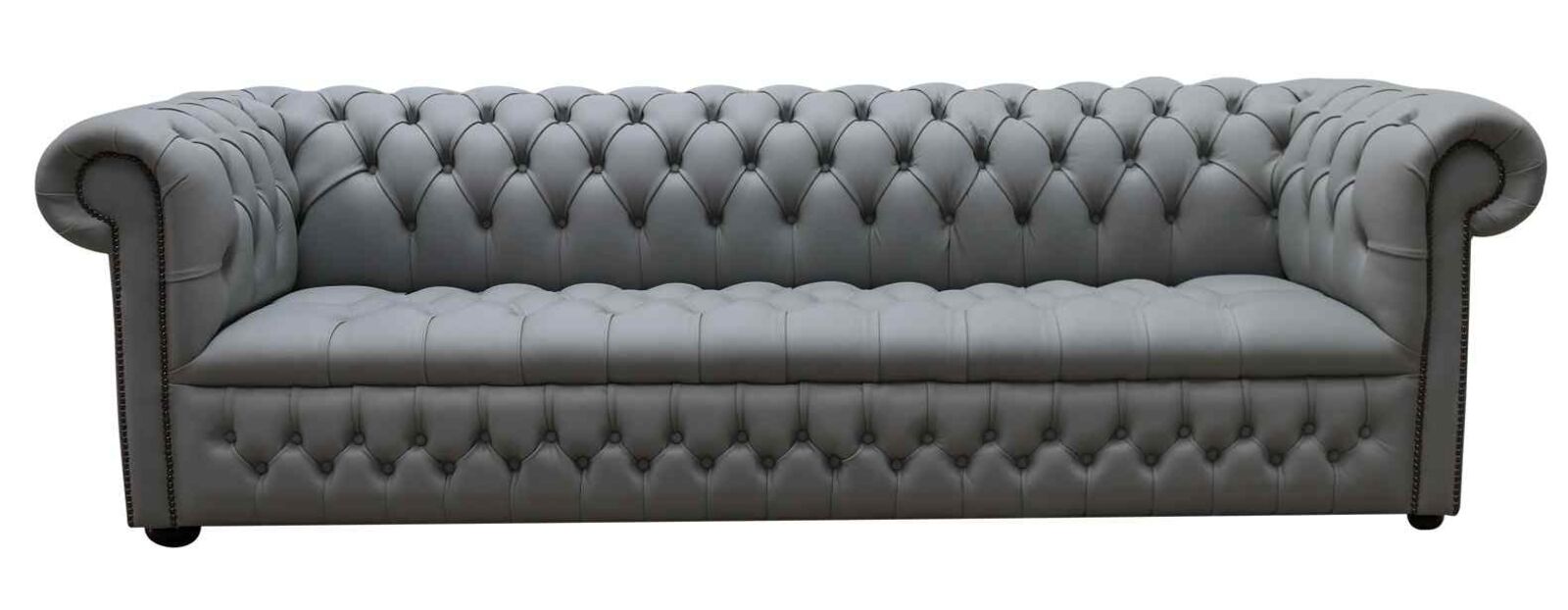 Product photograph of Chesterfield Edwardian 4 Seater Settee Buttoned Seat Shelly Silver Grey Leather Sofa Offer from Designer Sofas 4U