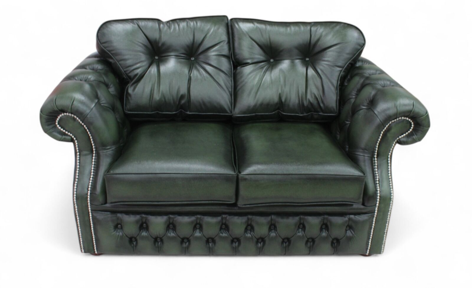 Product photograph of Chesterfield Era 2 Seater Settee Traditional Chesterfield Sofa Antique Green Leather from Designer Sofas 4U