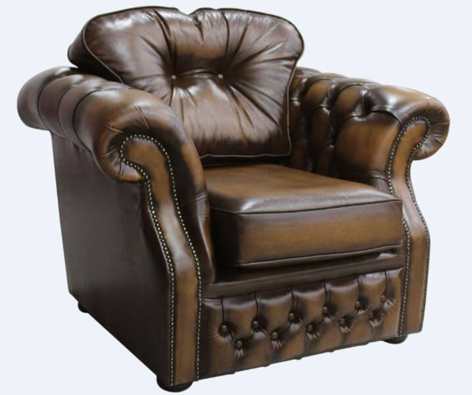Product photograph of Chesterfield Era High Back Leather Armchair Antique Tan from Designer Sofas 4U