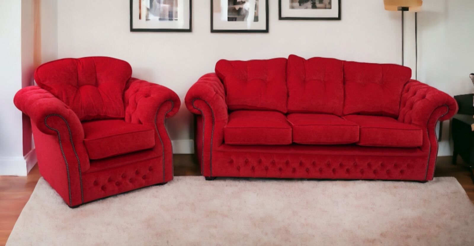 Product photograph of Chesterfield Era 3 1 Sofa Suite Traditional Chesterfield Rouge Red Fabric from Designer Sofas 4U