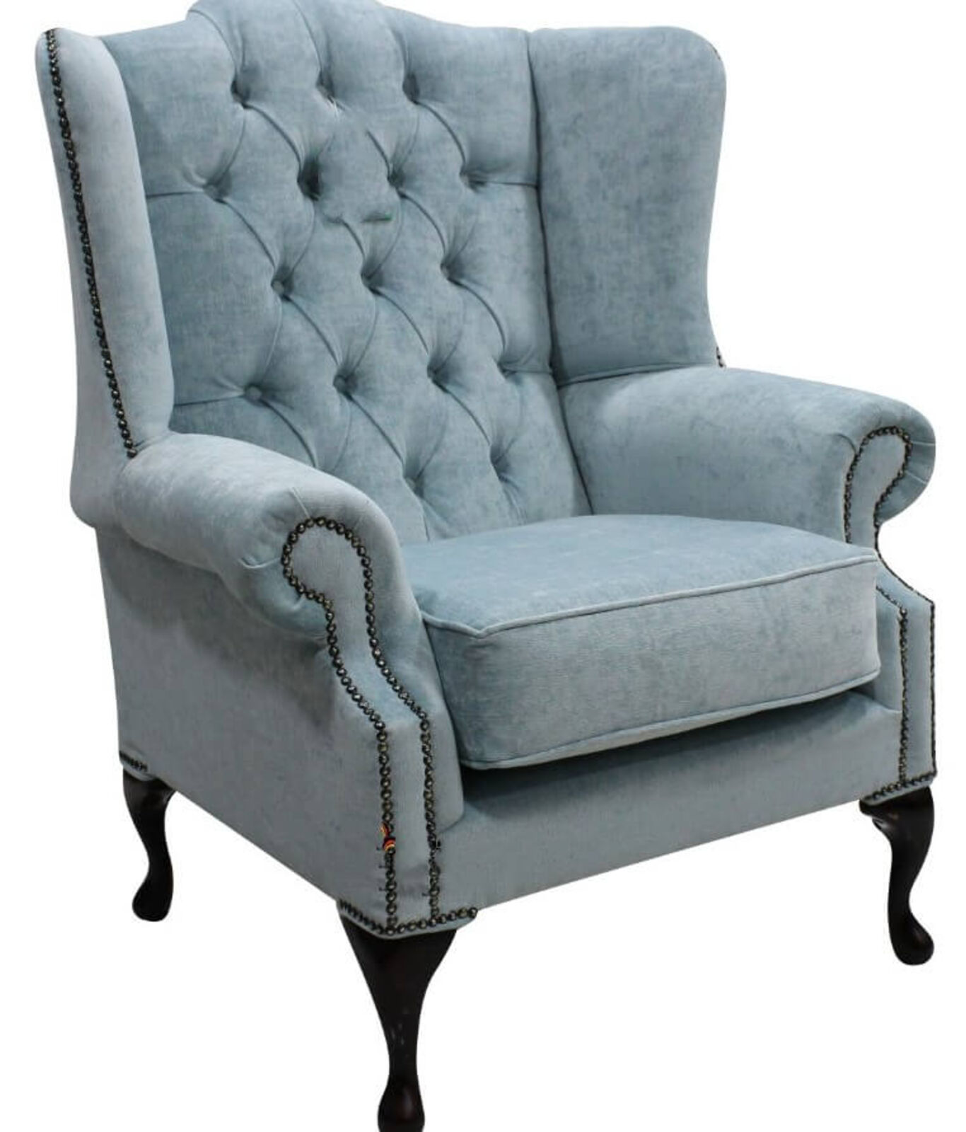 Product photograph of Chesterfield Mallory High Back Fabric Wing Chair Duck Egg Blue Fabric from Designer Sofas 4U
