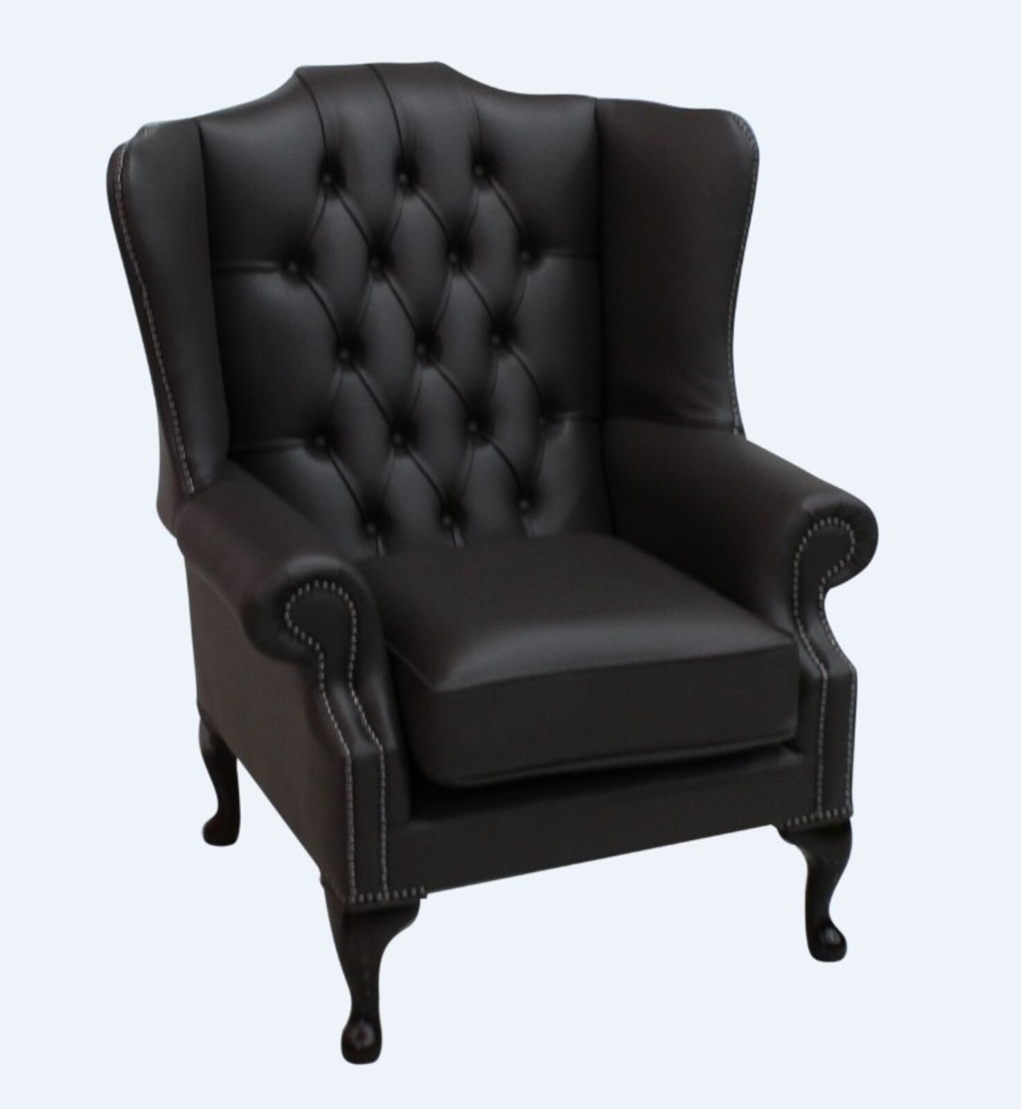 Product photograph of Chesterfield Mallory Flat Wing Queen Anne High Back Wing Chair Dark Chocolate Leather from Designer Sofas 4U
