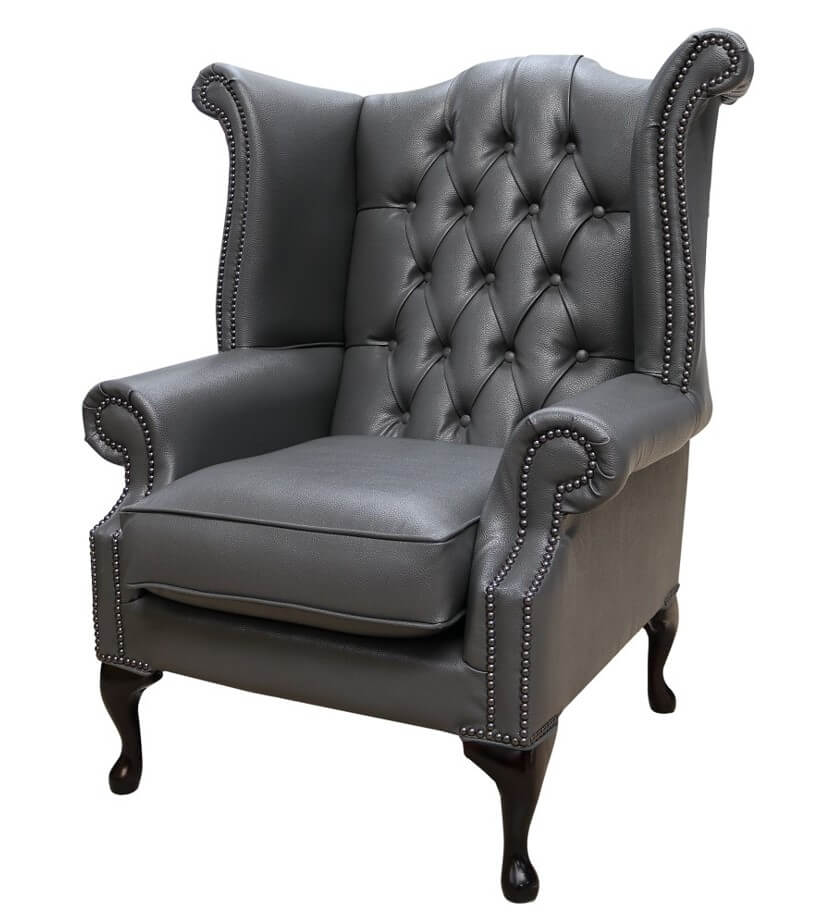 grey leather wing chair