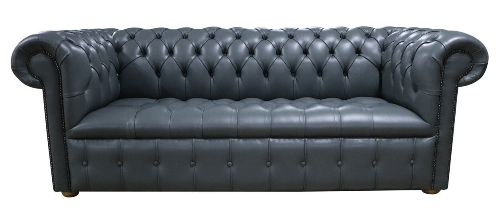 Product photograph of Chesterfield 3 Seater Settee Buttoned Seat Hemmingway Gun Metal Grey Leather Sofa from Designer Sofas 4U