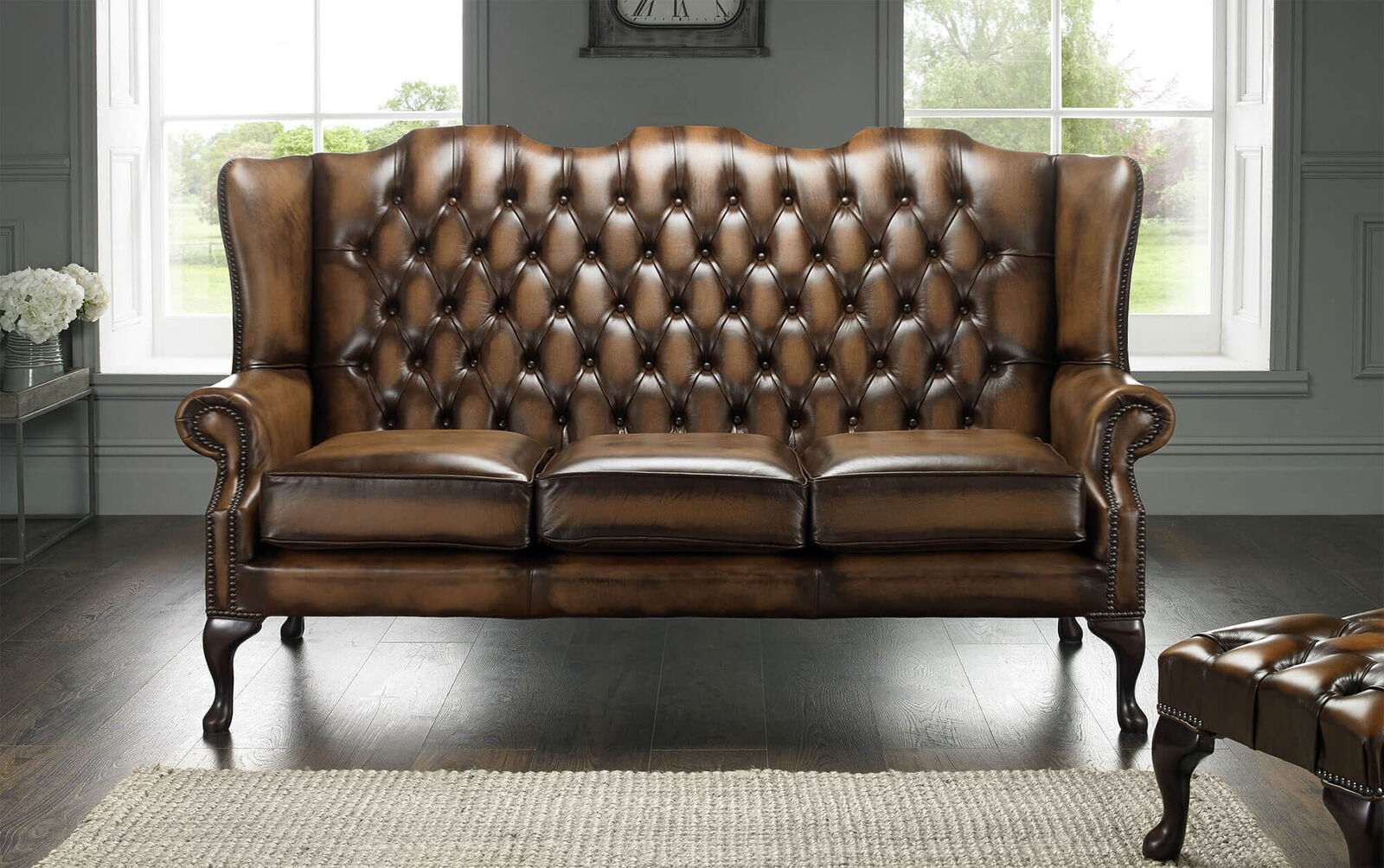 Product photograph of Chesterfield High Back Mallory 3 Seater Sofa Antique Brown Leather from Designer Sofas 4U