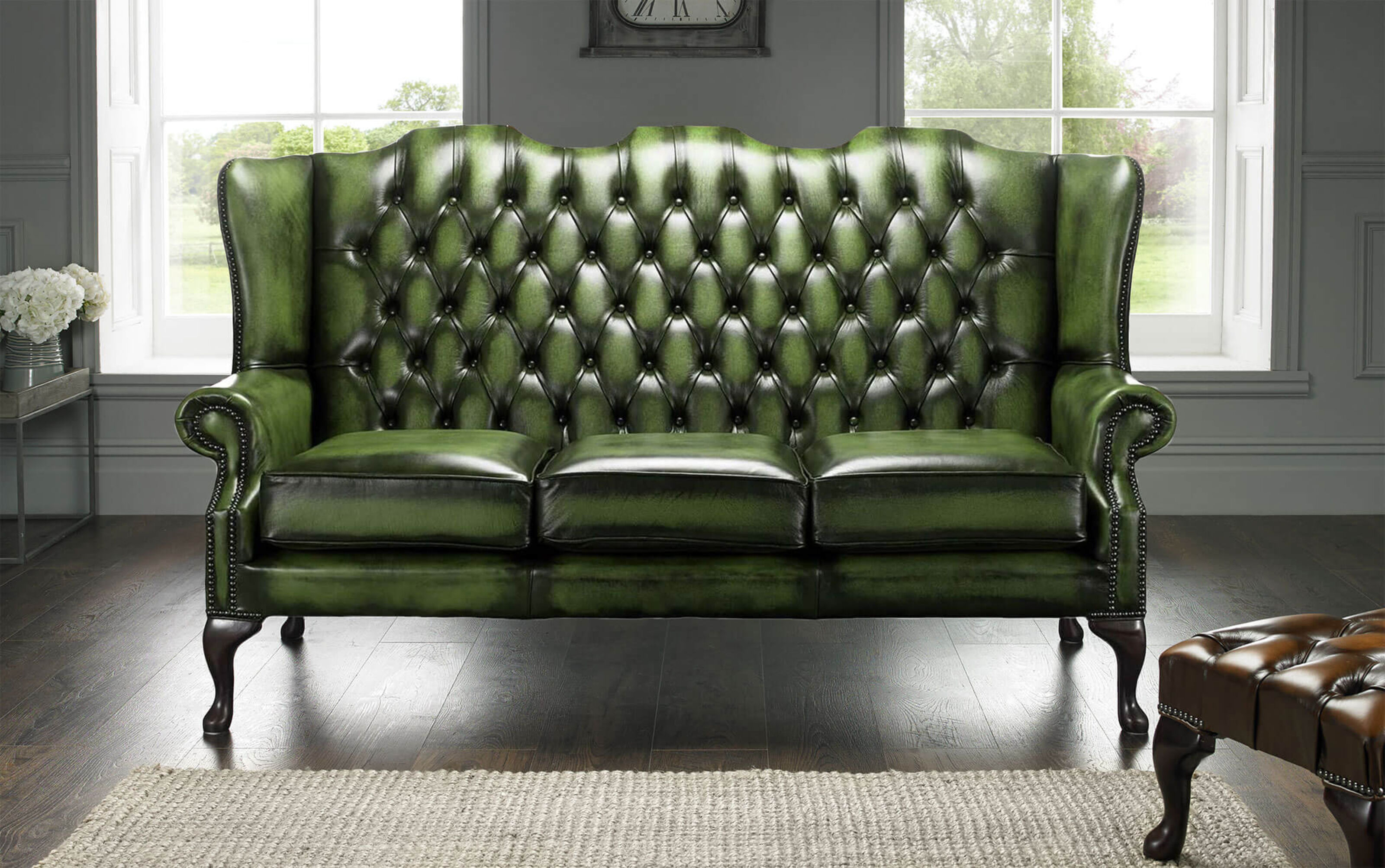 Antique green deals leather sofa