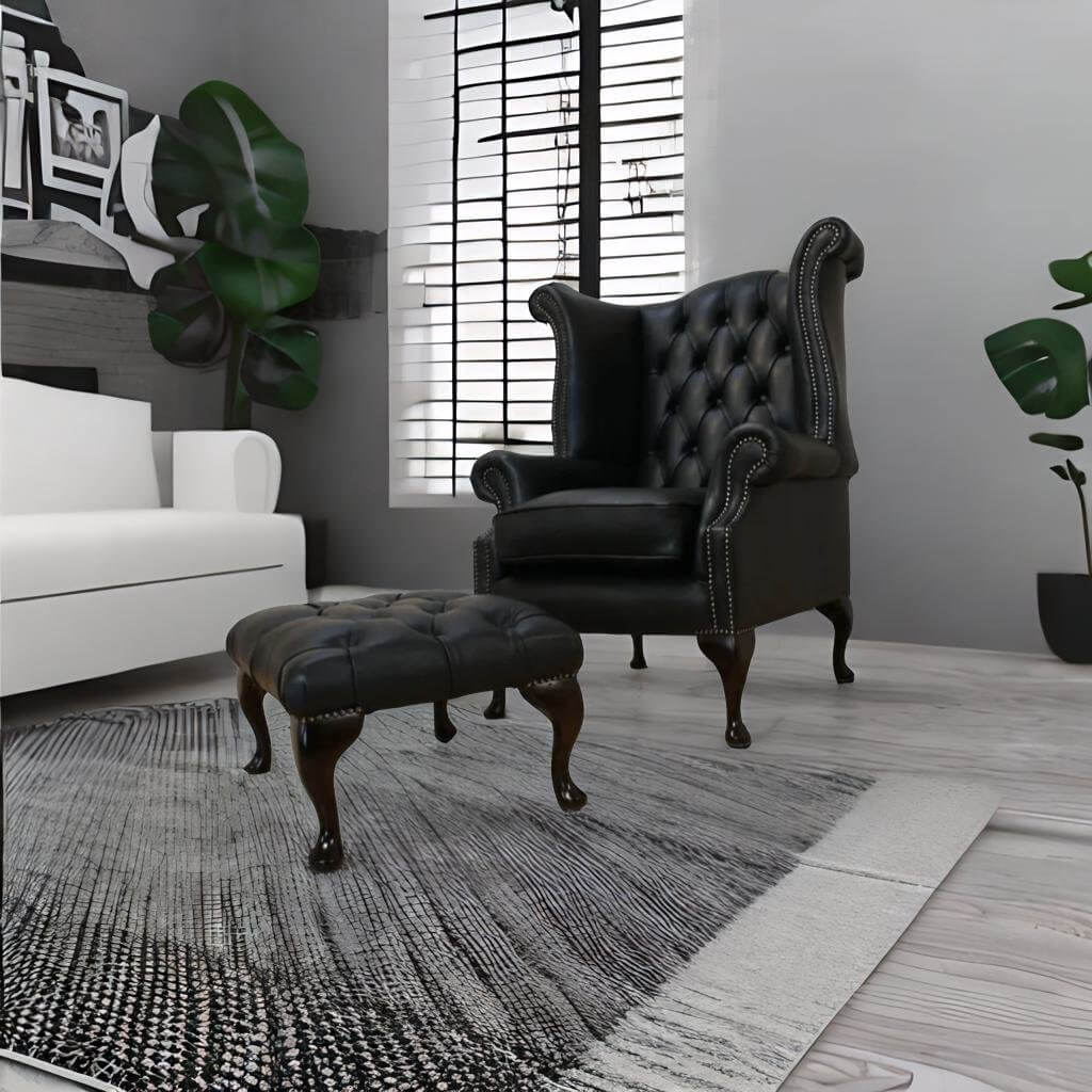 Living room chair store with footstool