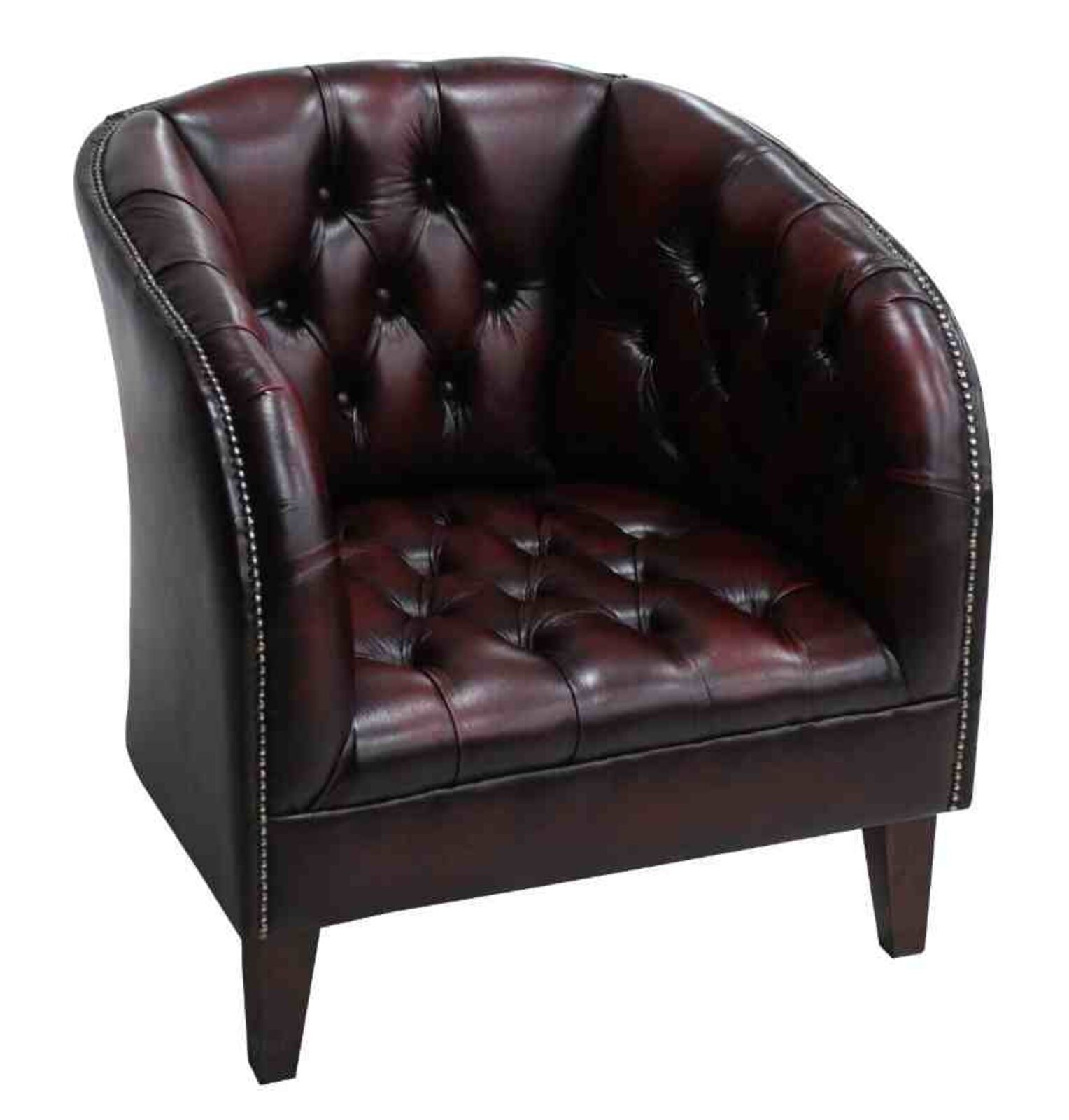 Product photograph of Chesterfield Jasper Low Back Tub Chair Uk Manufactured Antique Oxblood Leather from Designer Sofas 4U