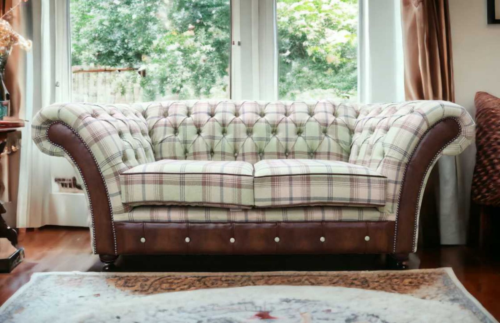 Product photograph of Chesterfield Jepson 2 Seater Sofa Settee Antique Tan Leather Balmoral Sage from Designer Sofas 4U