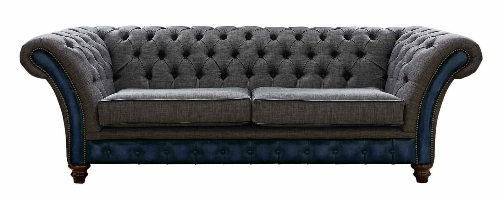 Product photograph of Chesterfield Jepson 3 Seater Sofa Settee Antique Blue Leather Marinello Pewter from Designer Sofas 4U