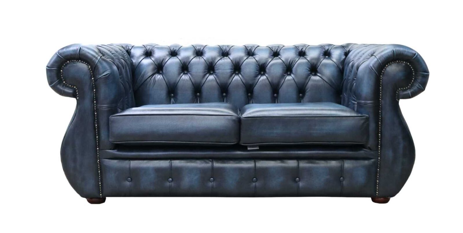 Product photograph of Chesterfield Kimberley 2 Seater Antique Blue Leather Sofa Offer from Designer Sofas 4U