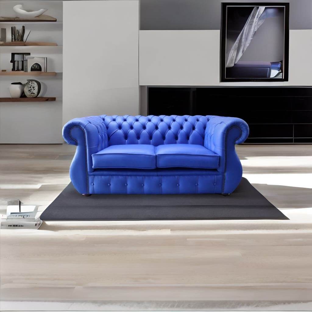 Cobalt blue on sale leather couch